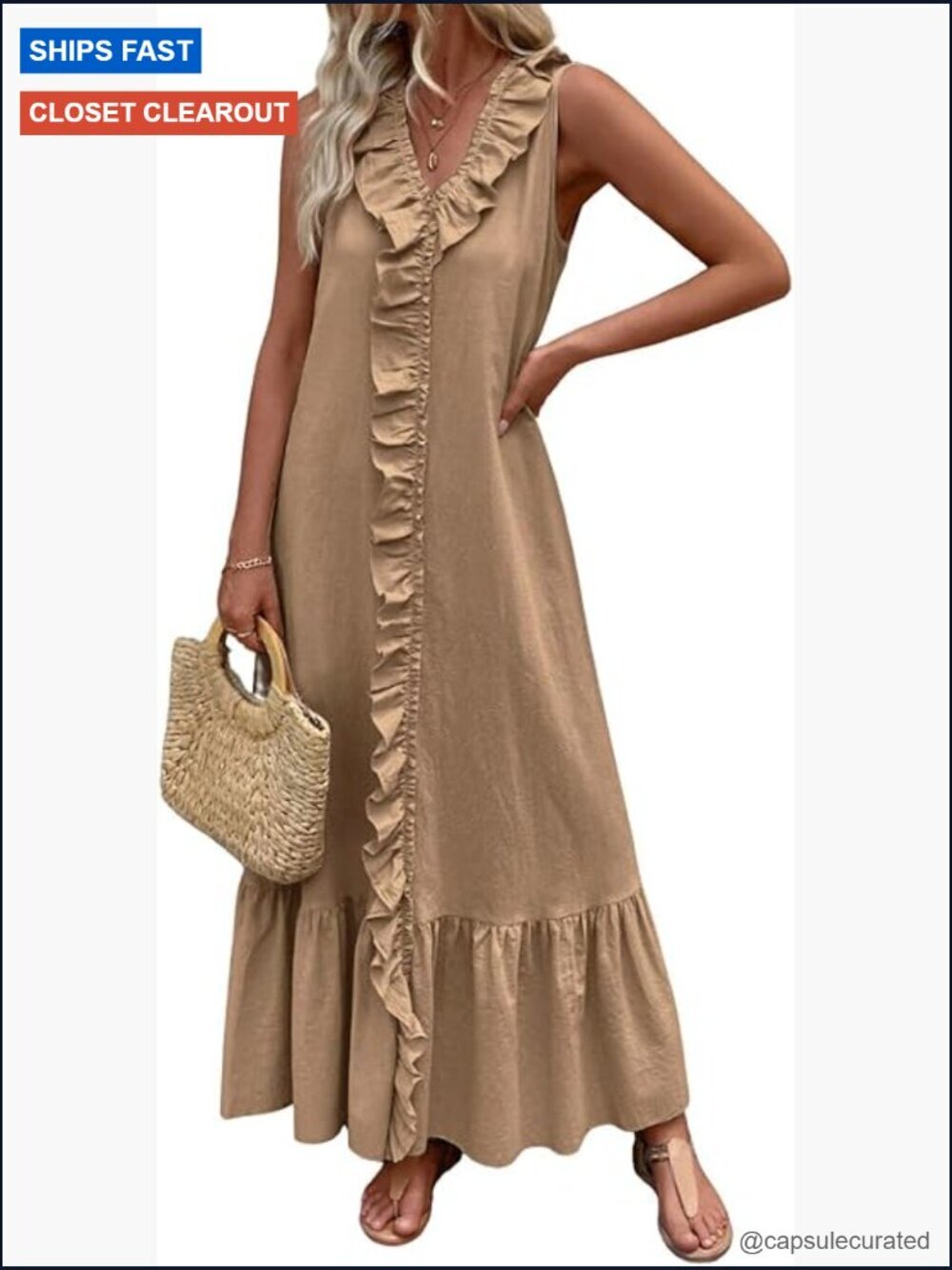 Sleeveless Maxi Dress with Ruffle Hem Boho Beach Dress